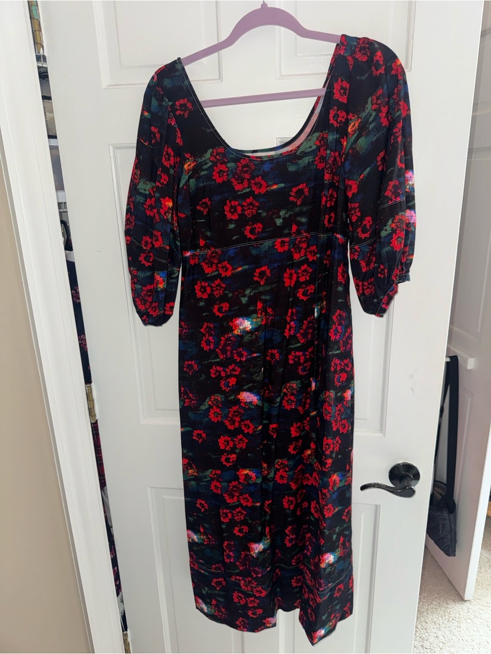 Target Midi Dress with Red Floral Pattern